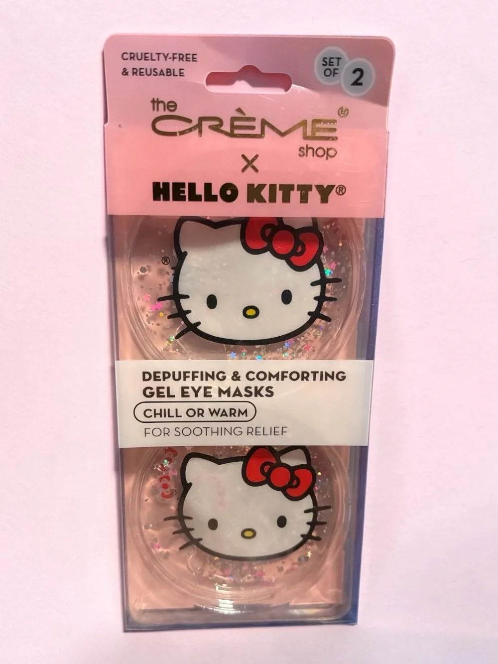 the CRÈME Shop x Hello Kitty Pink Gel Eye Masks - Depuffing Set of 2